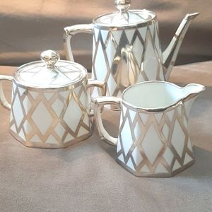 Antique deco Coiffe et Cie sterling overlay tea set